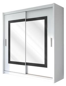 Šatní skříň 203 KLAUDIE s posuvnými dveřmi - bílá / grafitové sklo