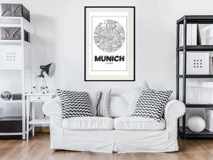 Artgeist City Map: Munich (Round) Velikosti (šířkaxvýška): 20x30, Finální vzhled: Černý rám s paspartou
