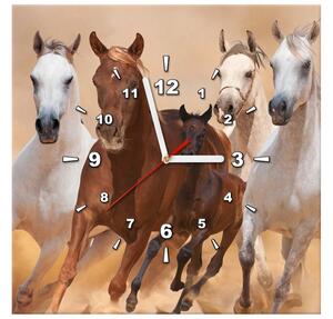 Obraz s hodinami Cválající koně Rozměry: 40 x 40 cm