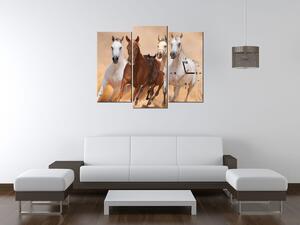 Obraz s hodinami Cválající koně - 3 dílný Rozměry: 80 x 40 cm