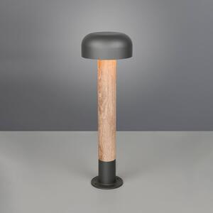 Trio Lighting Osvětlení cesty Fraser, šedá/dřevěný vzhled, hliník, IP54, výška 84,5 cm, stmívatelný, Světlé dřevo, Hliník
