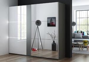 Zrcadlová šatní skříň 250 JENOVEFA - grafitová / lesklá bílá