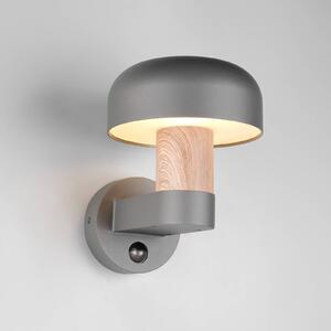 Trio Lighting Venkovní nástěnné svítidlo Fraser Sensor, šedá/dřevěný vzhled, hliník IP54 E27, Světlé dřevo, Hliník