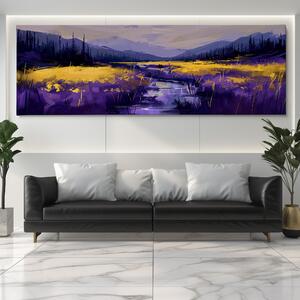 Obraz na plátně - Zlatavé pole v kraji Deep Purple FeelHappy.cz Velikost obrazu: 60 x 20 cm