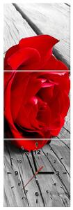 Obraz s hodinami Červená růže - 3 dílný Rozměry: 80 x 40 cm