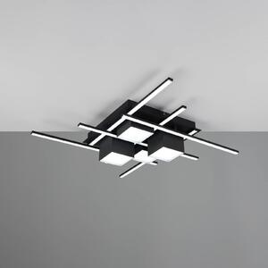 Trio Lighting LED stropní svítidlo Roger, černá matná, kov, dálkové ovládání., stmívatelný, Černá, Obývací pokoj / jídelna, kov, Moderní