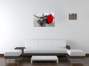 Obraz s hodinami Červená růže Rozměry: 60 x 40 cm