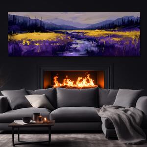 Obraz na plátně - Zlatavé pole v kraji Deep Purple FeelHappy.cz Velikost obrazu: 120 x 40 cm