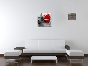 Obraz s hodinami Červená růže Rozměry: 30 x 30 cm