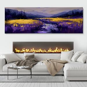 Obraz na plátně - Zlatavé pole v kraji Deep Purple FeelHappy.cz Velikost obrazu: 120 x 40 cm