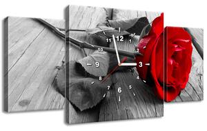 Obraz s hodinami Červená růže - 3 dílný Velikost: 80 x 40 cm