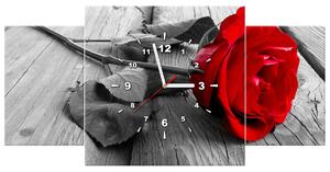 Obraz s hodinami Červená růže - 3 dílný Rozměry: 90 x 30 cm