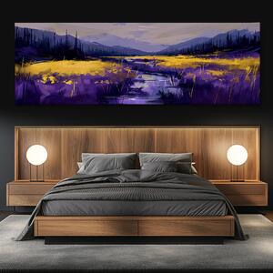 Obraz na plátně - Zlatavé pole v kraji Deep Purple FeelHappy.cz Velikost obrazu: 150 x 50 cm