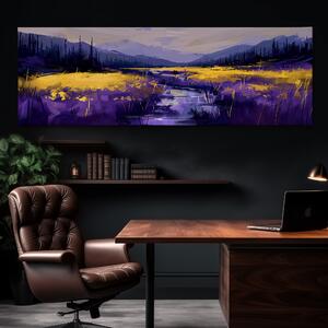 Obraz na plátně - Zlatavé pole v kraji Deep Purple FeelHappy.cz Velikost obrazu: 150 x 50 cm