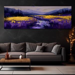 Obraz na plátně - Zlatavé pole v kraji Deep Purple FeelHappy.cz Velikost obrazu: 90 x 30 cm