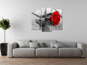 Obraz s hodinami Červená růže - 3 dílný Rozměry: 90 x 30 cm