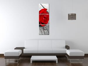 Obraz s hodinami Červená růže - 3 dílný Rozměry: 80 x 40 cm