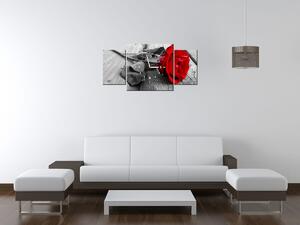 Obraz s hodinami Červená růže - 3 dílný Rozměry: 30 x 90 cm