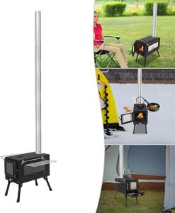 Přenosný krb na dřevo pro stan – Krb s komínem, výška 1,34 m – rozměry 40x53x34,5 cm – nerezová ocel – vhodný pro kempování a použití venku