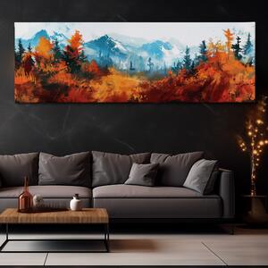 Obraz na plátně - V náručí stromů pod horskými hřbety FeelHappy.cz Velikost obrazu: 120 x 40 cm