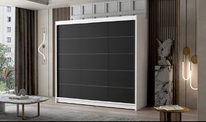 Třídveřová šatní skříň NICA - šířka 200 cm, bílá / černá
