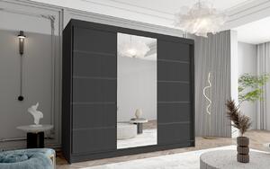 Třídveřová skříň se zrcadlem NICA - šířka 250 cm, černá