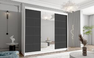 Třídveřová skříň se zrcadlem NICA - šířka 250 cm, bílá / černá
