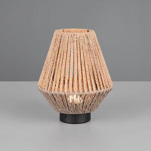 Reality Leuchten LED stolní lampa Lira, hnědá, papírová šňůra, výška 22 cm, stmívatelný, Hnědá / rez, Ložnice, Textil / tkanina / hedvábí