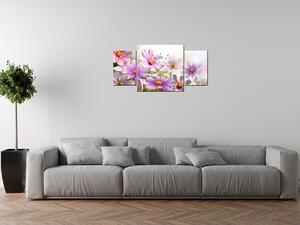 Obraz s hodinami Jemné květy - 3 dílný Rozměry: 30 x 90 cm