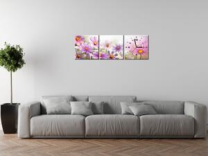Obraz s hodinami Jemné květy - 3 dílný Rozměry: 80 x 40 cm