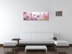 Obraz s hodinami Jemné květy - 3 dílný Rozměry: 90 x 30 cm