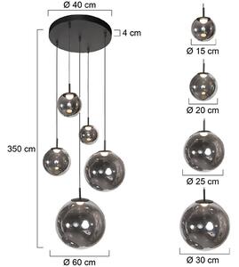 Steinhauer Závěsné světlo LED Bollique, 5 žárovek. kulaté, černé, sklo, stmívatelný, Hliník / šedá / zinek, Obývací pokoj / jídelna, Sklo, Koule