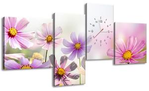 Obraz s hodinami Jemné květy - 4 dílný Rozměry: 120 x 80 cm