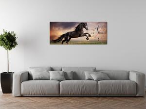 Obraz s hodinami Silný černý kůň Rozměry: 30 x 30 cm