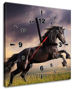 Obraz s hodinami Silný černý kůň Rozměry: 60 x 40 cm