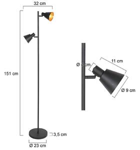 Steinhauer Stojací lampa Oeroe, dvouramenná, černá, kov, E14, Černá, Obývací pokoj / jídelna, kov