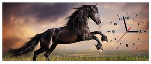 Obraz s hodinami Silný černý kůň Rozměry: 40 x 40 cm