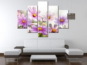 Obraz s hodinami Jemné květy - 5 dílný Rozměry: 150 x 70 cm