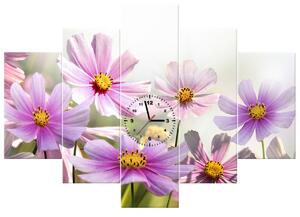 Obraz s hodinami Jemné květy - 5 dílný Rozměry: 150 x 105 cm