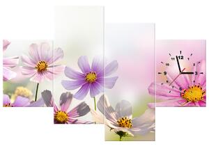 Obraz s hodinami Jemné květy - 4 dílný Rozměry: 120 x 80 cm