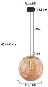 Steinhauer Závěsné světlo Bollique, mosaz, Ø 40 cm, sklo, 1-žárovka, koule, stmívatelný, Krémová / jantar, Obývací pokoj / jídelna, kov, Koule