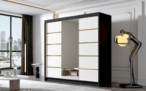 Šatní skříň se zrcadlem MILINA - 200 cm, černá / bílá