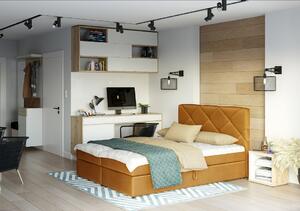 Manželská postel s úložným prostorem KATRIN COMFORT - 160x200, hořčicová