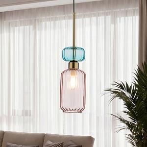 Milagro Lighting Závěsné světlo Molly, růžové/zlaté, 1 žárovka, sklo, Ø 12 cm, stmívatelný, Fialová / růžová / barva růže, Obývací pokoj / jídelna, Sklo, Moderní