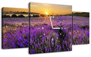 Obraz s hodinami Levandulové pole - 3 dílný Rozměry: 30 x 90 cm