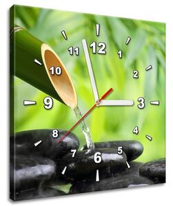 Obraz s hodinami Bambusový pramínek a kameny Rozměry: 30 x 30 cm