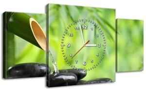 Obraz s hodinami Bambusový pramínek a kameny - 3 dílný Rozměry: 80 x 40 cm