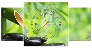 Obraz s hodinami Bambusový pramínek a kameny - 3 dílný Rozměry: 90 x 30 cm