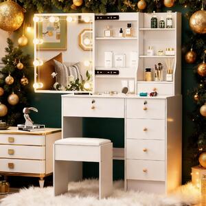 Zrcadlo s osvětlením LED, bílé barvy, šířka 80 cm, materiál MDF