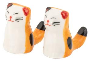Bílá/oranžová podložka na hůlky 2 ks z porcelánu pro 5 osob Cat – Sass & Belle
